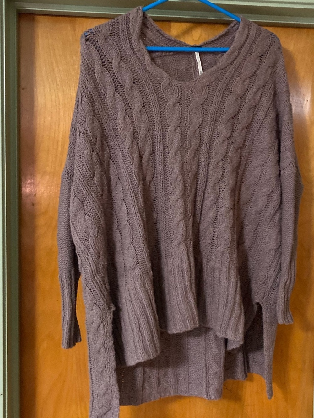 Free People Easy Cable Knit V Neck Pullover Sweater Mocha Brown 100% Cotton XS